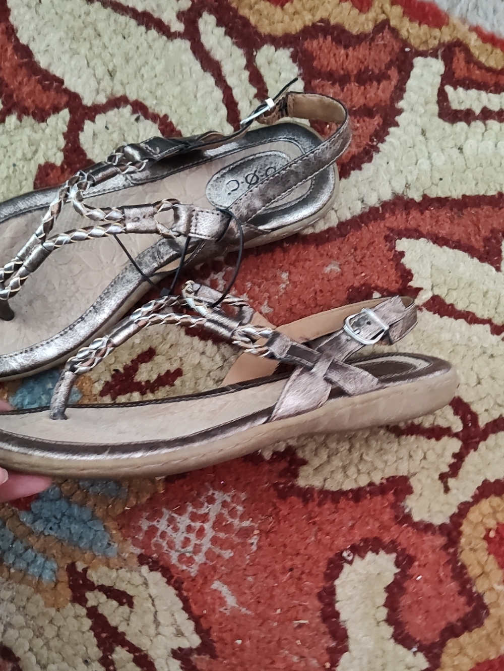 Braided Metallic Bronze T-strap Sandals B.O.C. for Women 8M